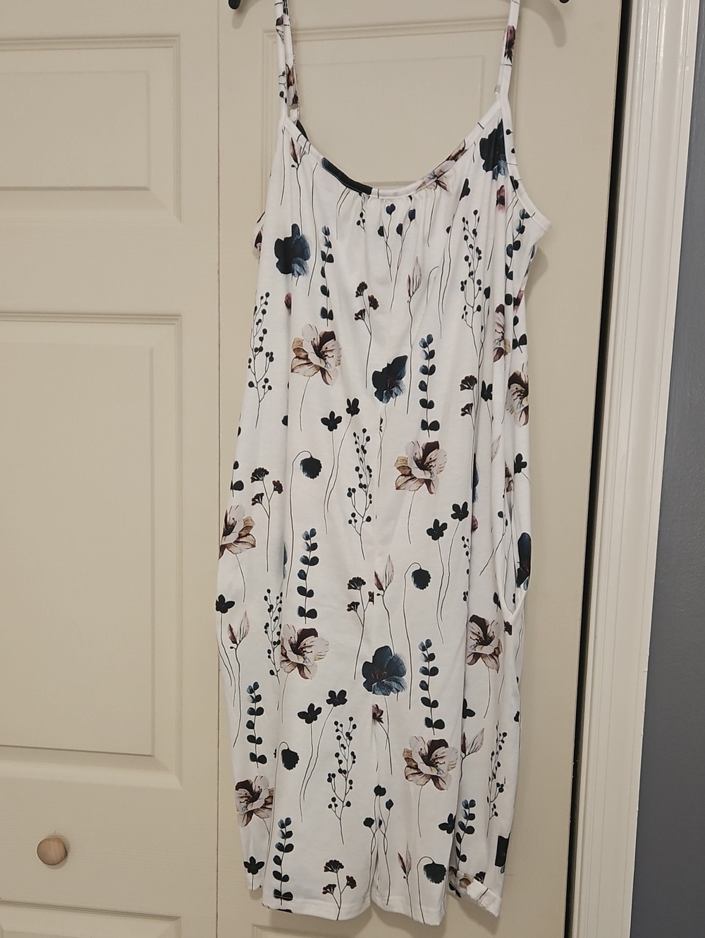 SHEIN White Midi Shorts with Navy & Brown Floral Print